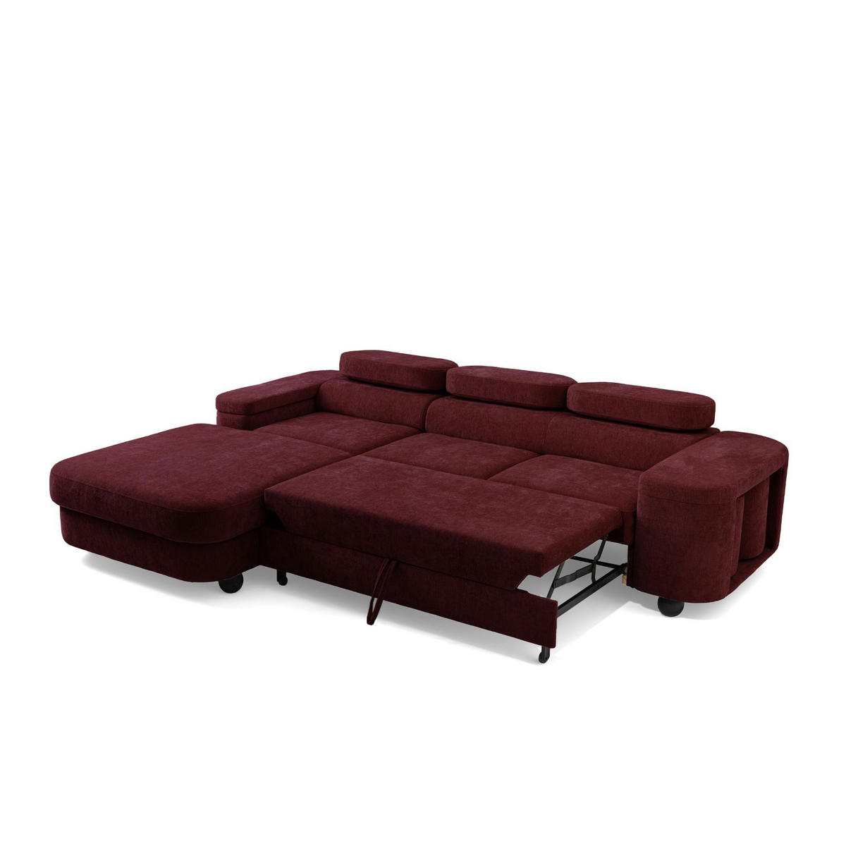 ECKSOFA LOVE L Links mit Schlaffunktion 124x210 Chenille Bordeaux - Bordeaux/Schwarz, Holz/Textil (284/205cm) - Muffo