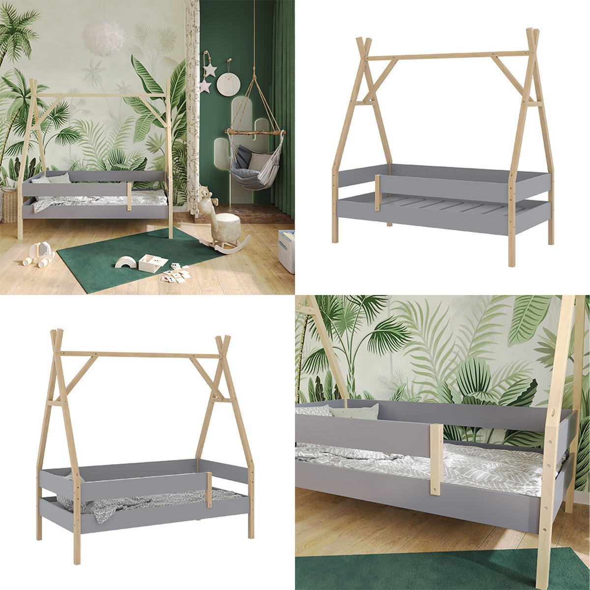 KINDERBETT Bali Grau 80x160 cm - Grau, Holz - VitaliSpa