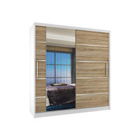 BELINI Verona MBP – posuvné skrine, 158 cm, biela/dub Sonoma, matný povrch – šatník so zrkadlom a 2 zásuvkami, pre spálňu - dub sonoma, drevo (158/216/60cm) - B BELINI GROUP