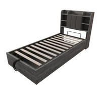 STAURAUMBETT 90/200 cm DE-01429, in Grau, mit Hydraulik und USB-C - Grau, Holzwerkstoff (90/200cm) - ComfortXL