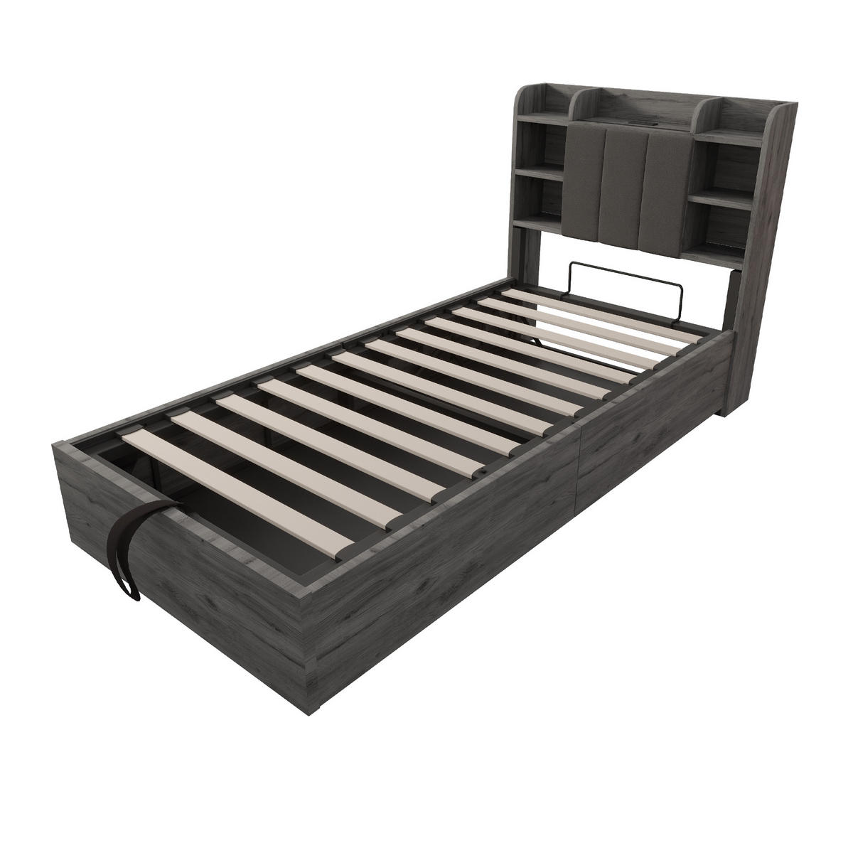 JUGENDBETT 90/200 cm in Grau mit Bettkasten, USB und Type-C - Grau, Holz/Holzwerkstoff (90/200cm) - WISHDOR