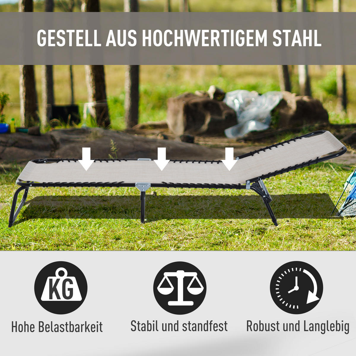 SONNENLIEGE faltbar Gartenliege Beige 4-stufig verstellbare Rückenlehne - Beige, Metall (58/30/197cm) - ComfortXL