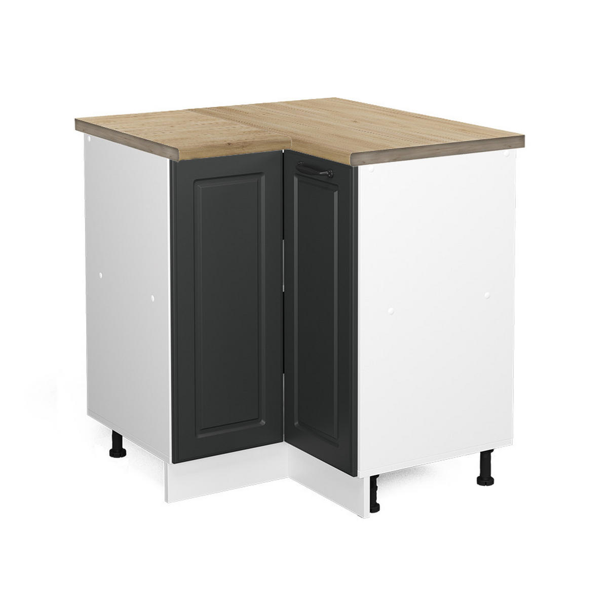 ECKUNTERSCHRANK R-Line Anthrazit Landhaus 75.6 cm, AP Eiche - Anthrazit/Weiß, Holzwerkstoff (75.6/81.6/60cm) - Vicco