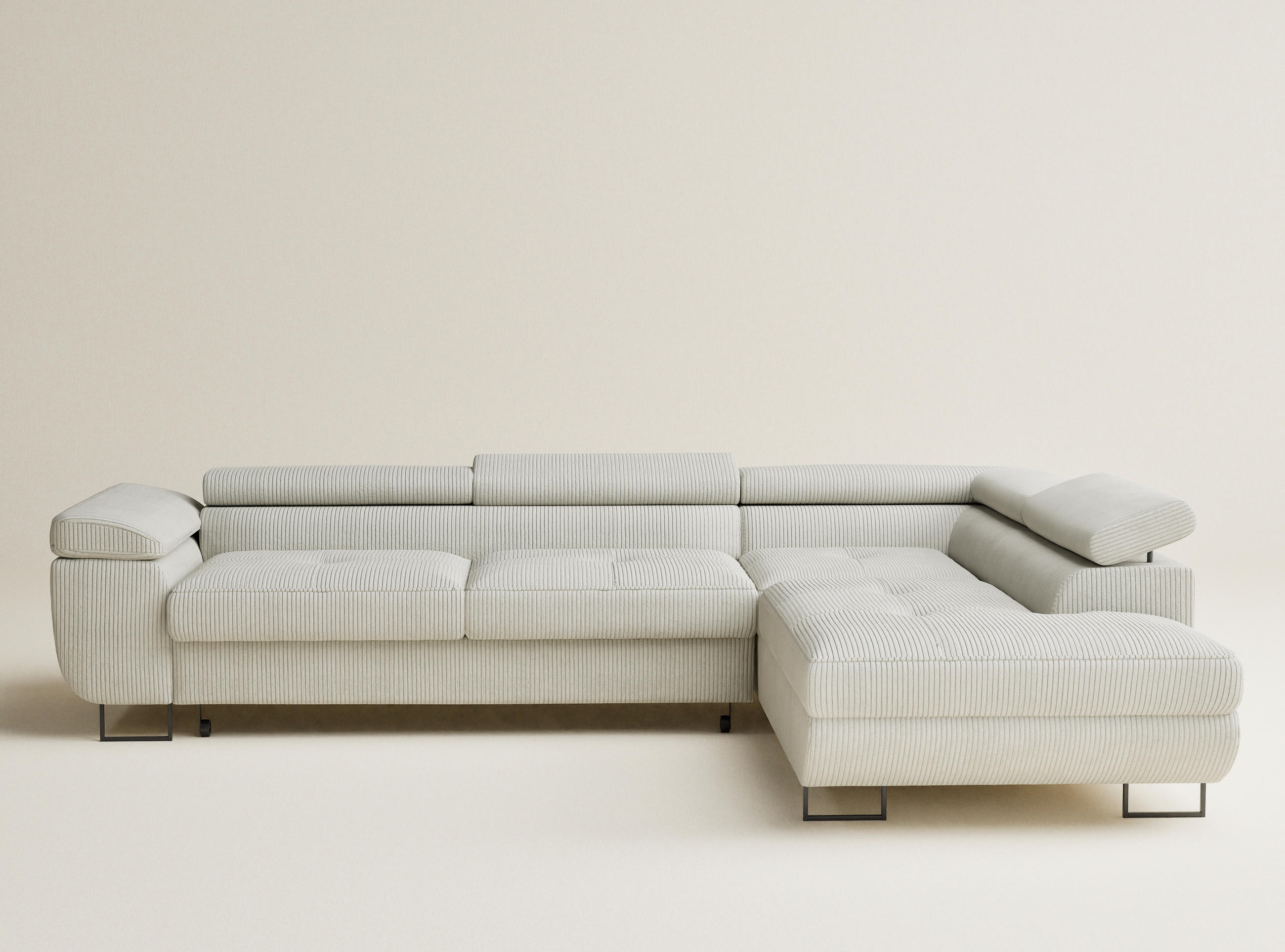 ECKSOFA MIT SCHLAFFUNKTION Concord Creme Samtstoff - Creme/Schwarz, Holz/Holzwerkstoff (277/203cm) - Maison de Reve