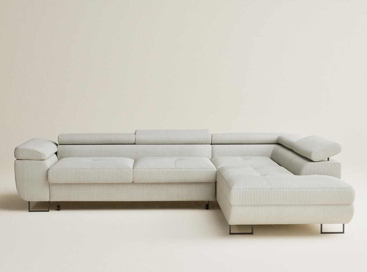 ECKSOFA MIT SCHLAFFUNKTION Concord Creme Samtstoff - Creme/Schwarz, Holz/Holzwerkstoff (277/203cm) - Maison de Reve
