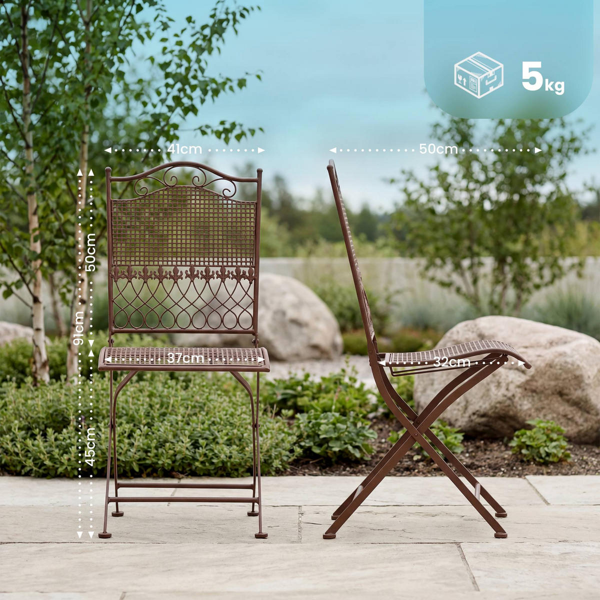 GARTENSTUHL 2er Set Metall Antik Braun - Braun, Metall (41/91/50cm) - CLP