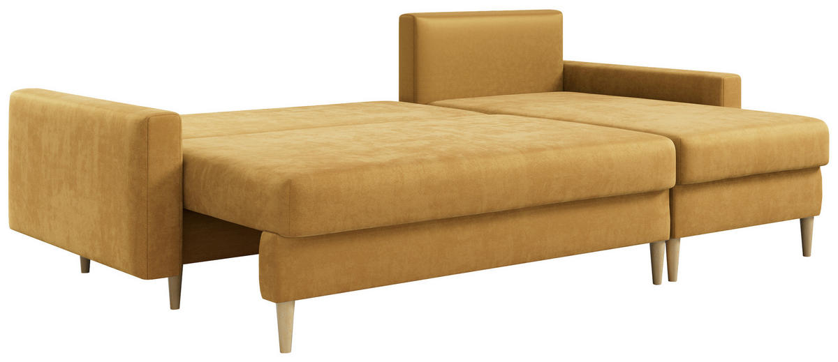 ECKSOFA Lang Velvet Gelb - Gelb/Braun, Holz/Textil (220/140cm) - MKS