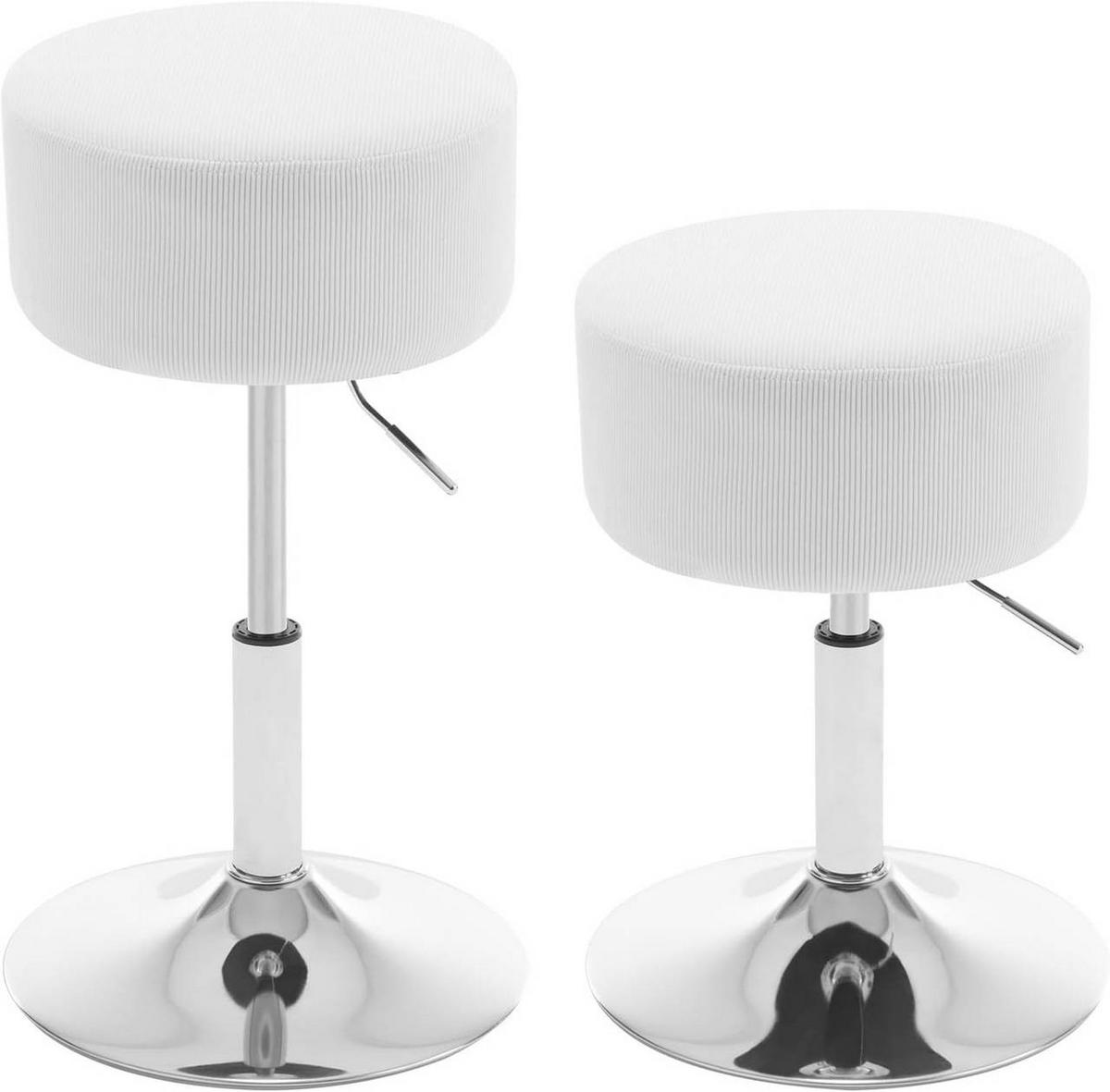 SITZHOCKER 2er Set rund, drehbar, Cord-Sitzfläche, Weiß - Silberfarben/Weiß, Textil/Metall (38.5/52/38.5cm) - Woltu