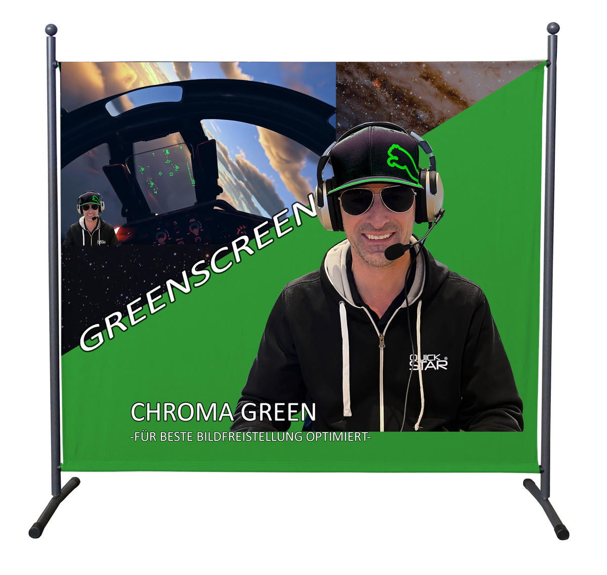 PARAVENT 1-tlg. 180x178 cm Chromakey Grün - Grün, Metall (178/180cm) - QUICK STAR