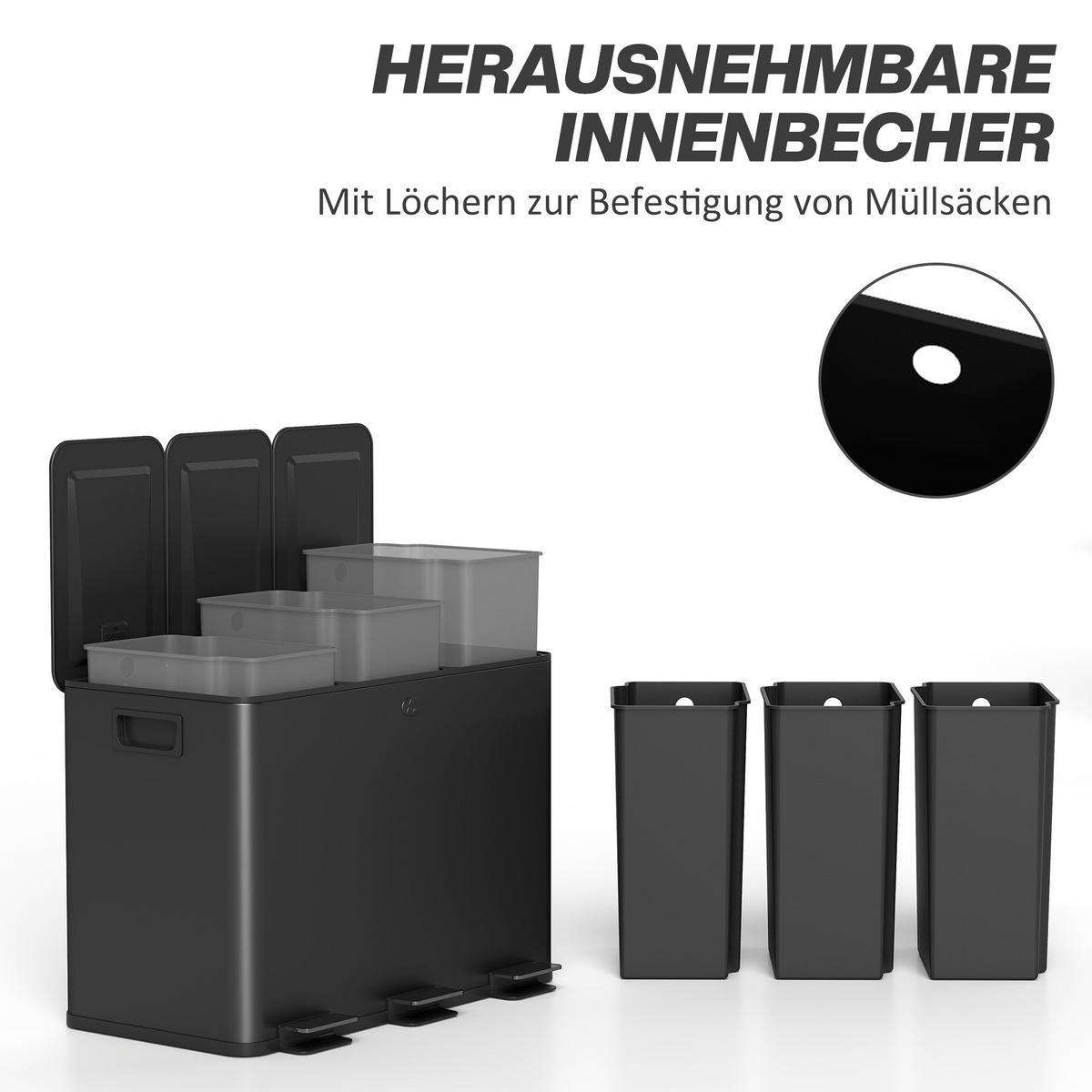 MÜLLEIMER Schwarz 61.9/36.6/43.2 cm - Schwarz, Metall (36.6/43.2/61.9cm) - HOMCOM