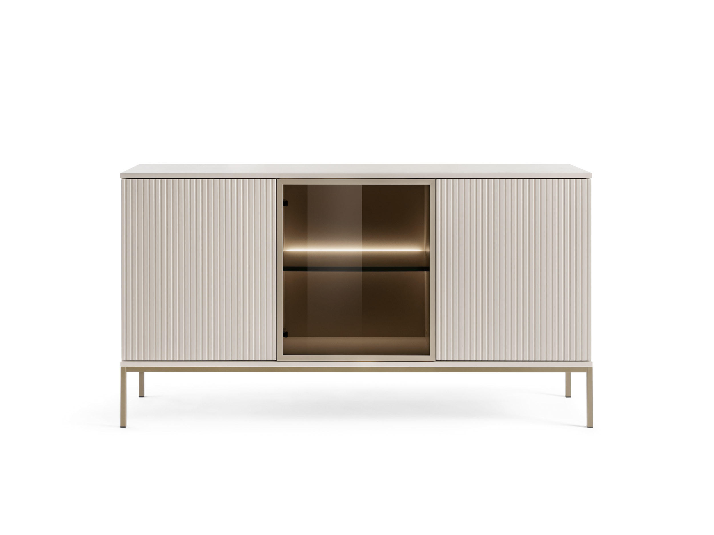 KOMMODE mit Türen und geriffelter Front 154×83×39 cm, Kaschmir / Gold - Beige, Holzwerkstoff (154/83/39cm) - 3XE LIVING