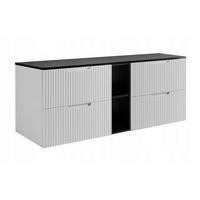 WASCHBECKUNTERSCHRANK VENA 140 cm mit Arbeitsplatte Farbe: Matt schwarz mit einem Regal Gerillte Vorderseite Matt weiß - Schwarz/Weiß, Holzwerkstoff (140/58/46cm) - Rodan