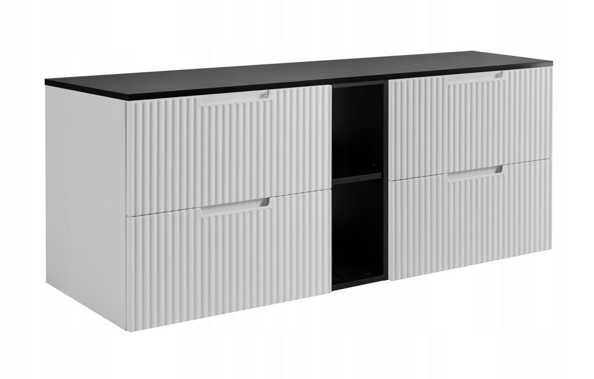 WASCHBECKUNTERSCHRANK VENA 140 cm mit Arbeitsplatte Farbe: Matt schwarz mit einem Regal Gerillte Vorderseite Matt weiß - Schwarz/Weiß, Holzwerkstoff (140/58/46cm) - Rodan