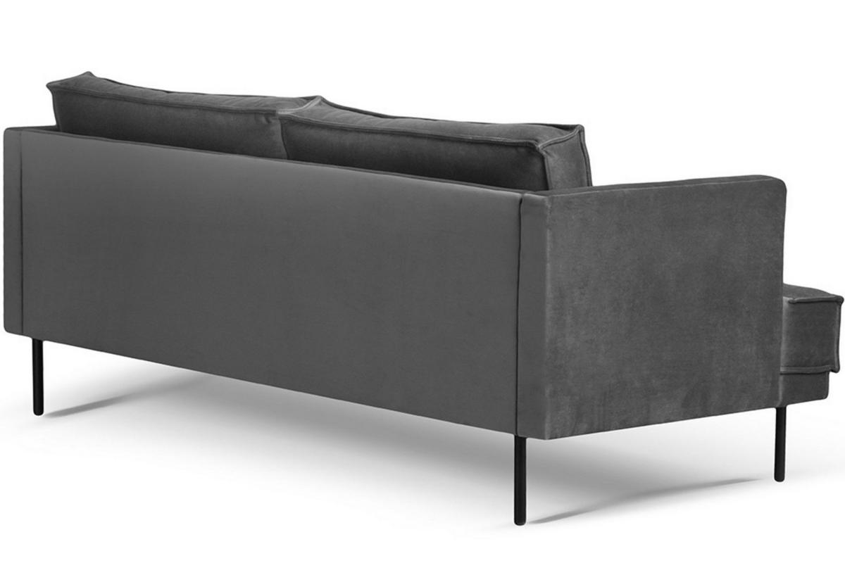 3-SITZER-SOFA GANZO 2 Kissen inklusive, Velours-Stoff, dunkelgrau - Dunkelgrau/Schwarz, Textil/Metall (193/84/92cm) - KONSIMO®