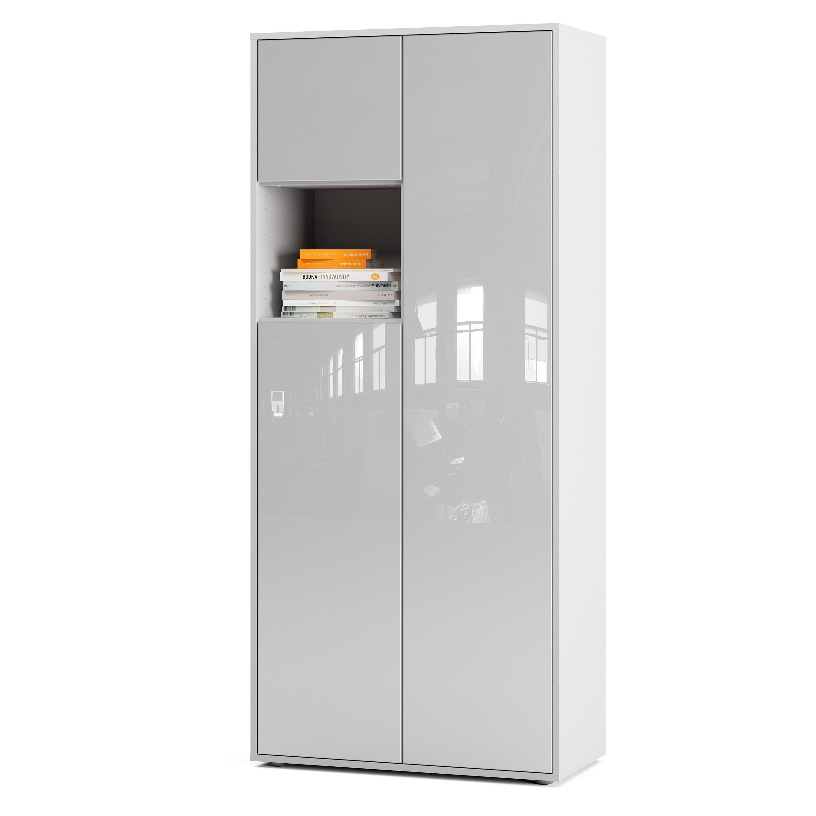 Simplyfurn Aktenschrank Weiß Hochglanz 80x180x40 cm
