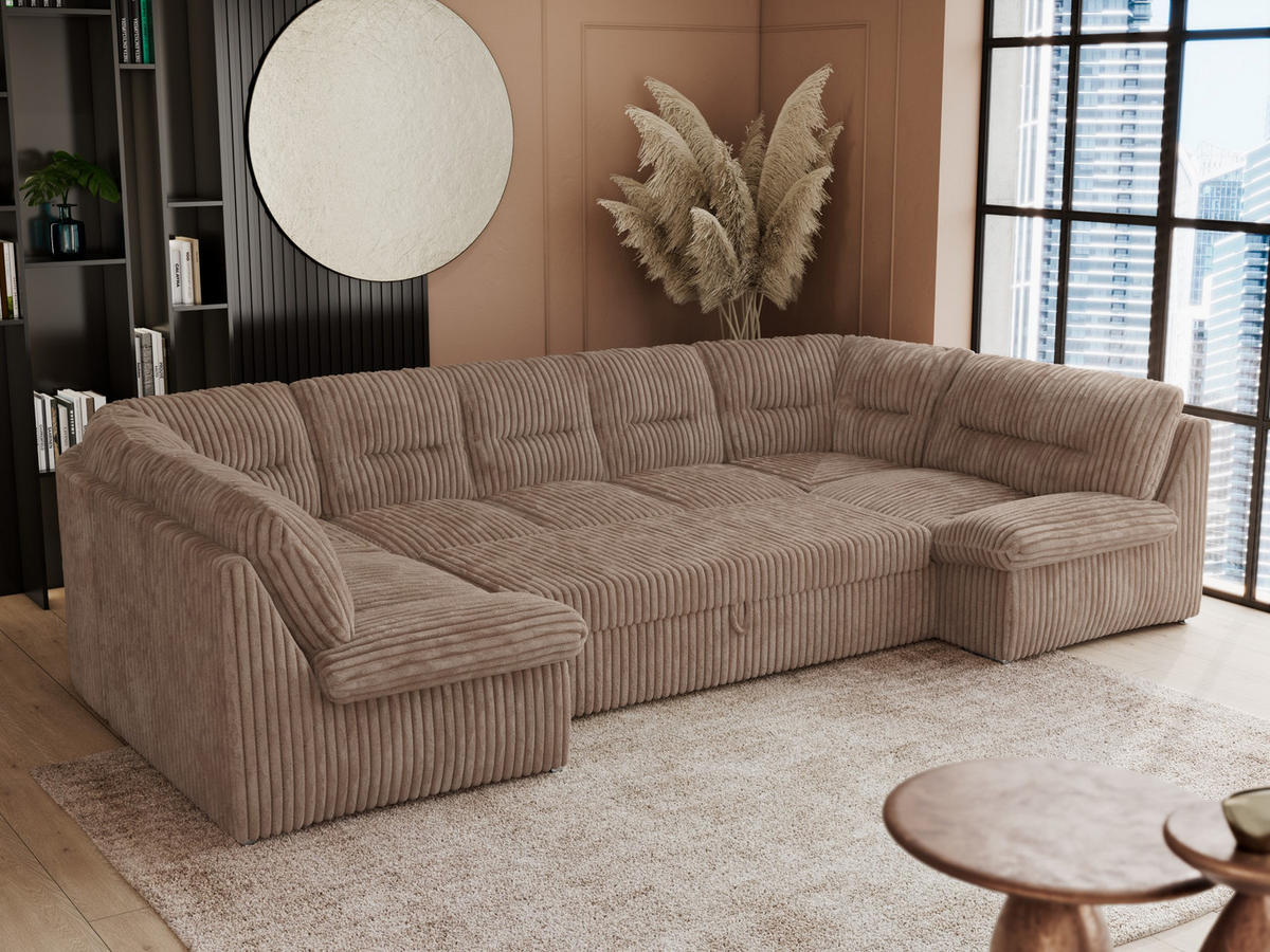WOHNLANDSCHAFT COMODO U Braun Cord - Silberfarben/Braun, Textil/Metall (340/93/206cm) - MKS