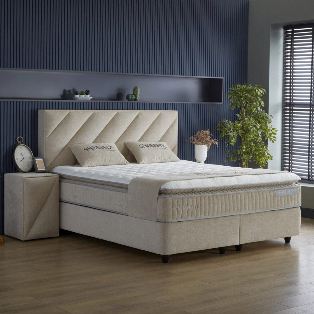 BOXBETT Shine Bett boxspringbett 120x200 mit matratze - Beige, Holz (120/200cm)