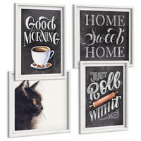 BILDER SET 4er Set - 50x50 cm & 40x60 cm Weißer Rahmen - Hausküchenthemen Katze - Weiß, Kunststoff (50/50cm) - TULUP