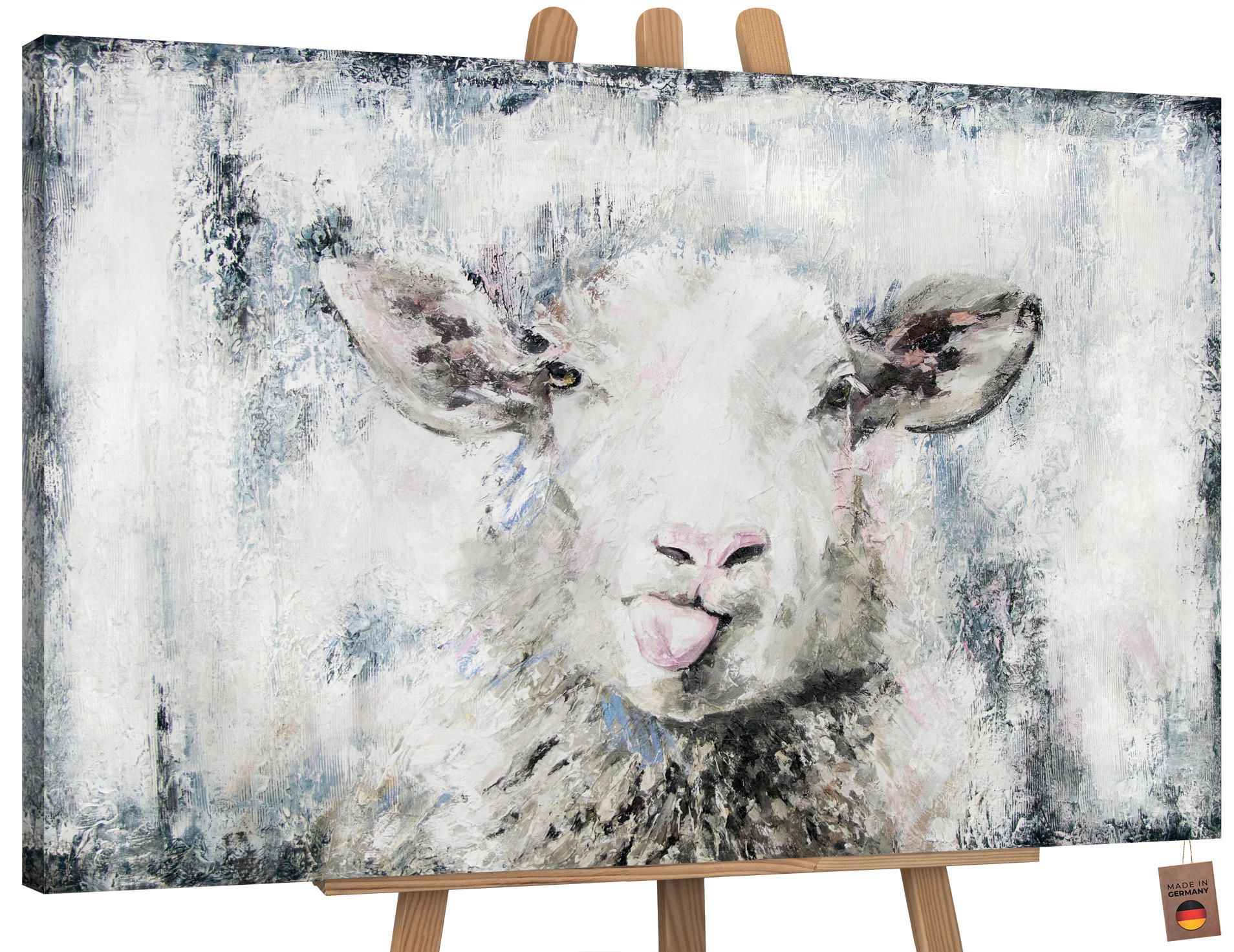 GEMÄLDE Glückliches Schaf auf Keilrahmen 120x80 cm - Grau, Holz (120/80cm) - YS-art gallery