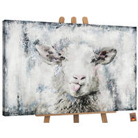 GEMÄLDE Glückliches Schaf auf Keilrahmen 120x80 cm - Grau, Holz (120/80cm) - YS-art gallery
