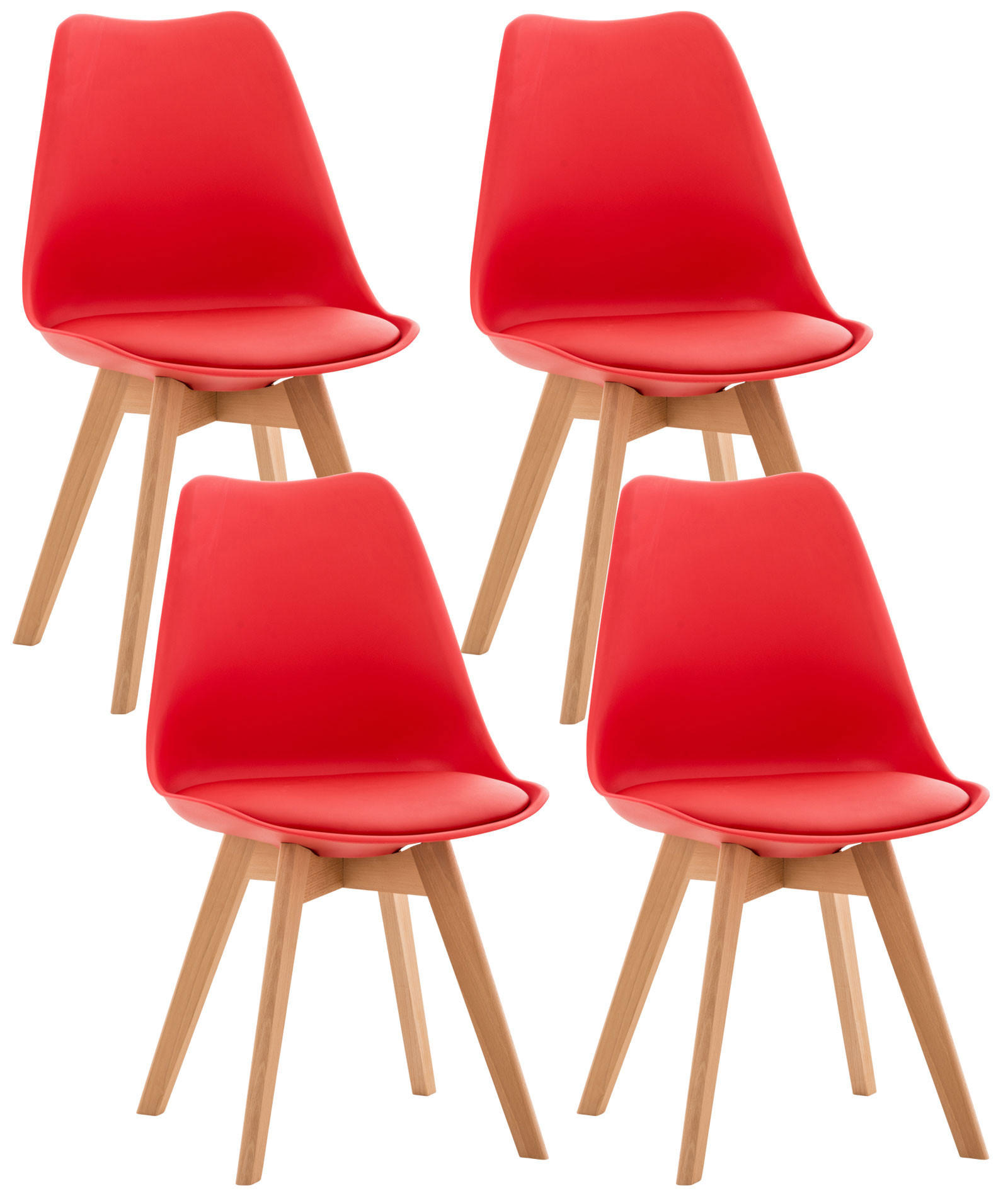 STUHL 4er Set Kunststoff rot - Eukalyptusholzfarben/Rot, Holz/Kunststoff (49/83/50cm) - CLP