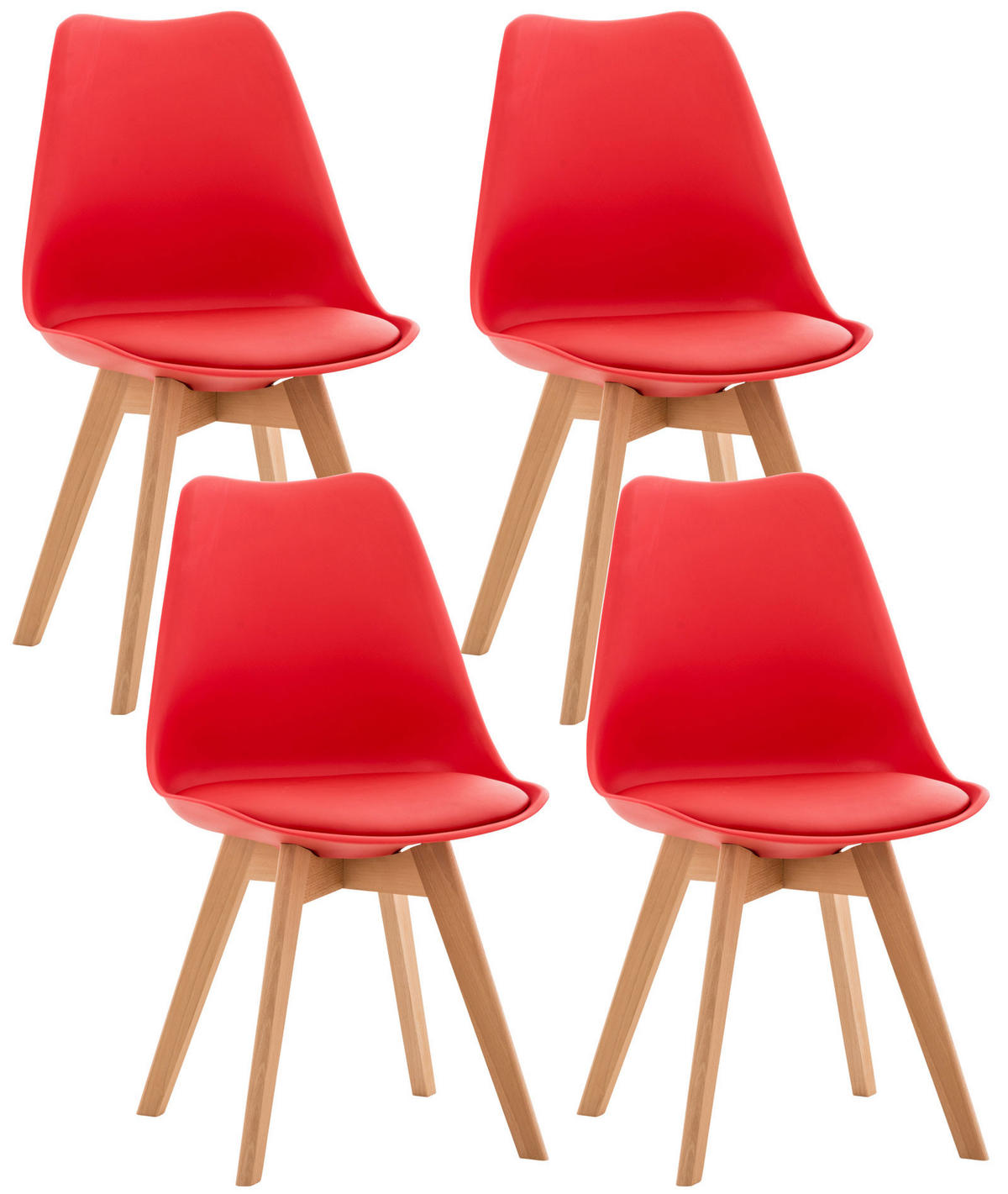 STUHL 4er Set Kunststoff rot - Eukalyptusholzfarben/Rot, Holz/Kunststoff (49/83/50cm) - CLP