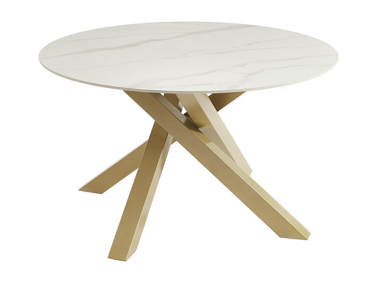 TISCH ohne Ausziehfunktion - 4 -Sitzer - Keramik - weiß, goldfarben - LENUMIA - Weiß, Keramik (130/130/76cm) - Vente-Unique