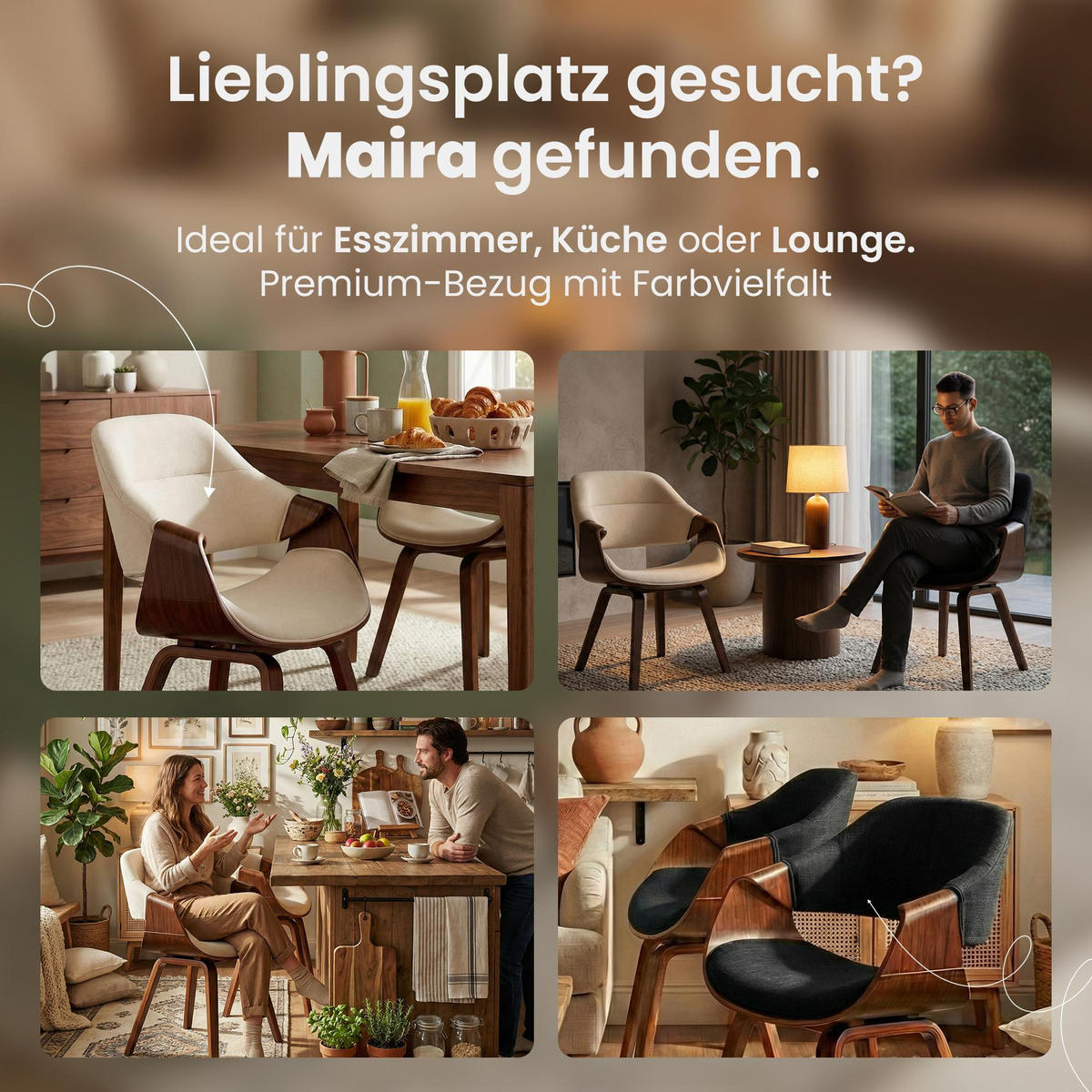 ESSZIMMERSTUHL Stoff Walnuss/Schwarz - Walnussfarben/Schwarz, Holz/Textil (62/87/60cm) - CLP
