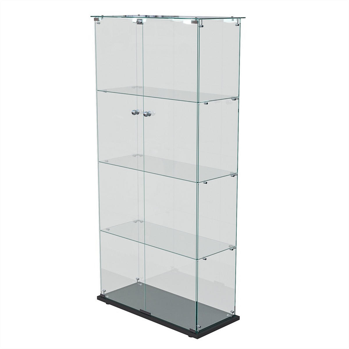 VITRINE - Glasvitrine mit 2 Türen und 4 Ebenen - integrierte LED-Spot-Beleuchtung - Schwarz - Schwarz, Glas (78.5/163/35cm) - DELFA