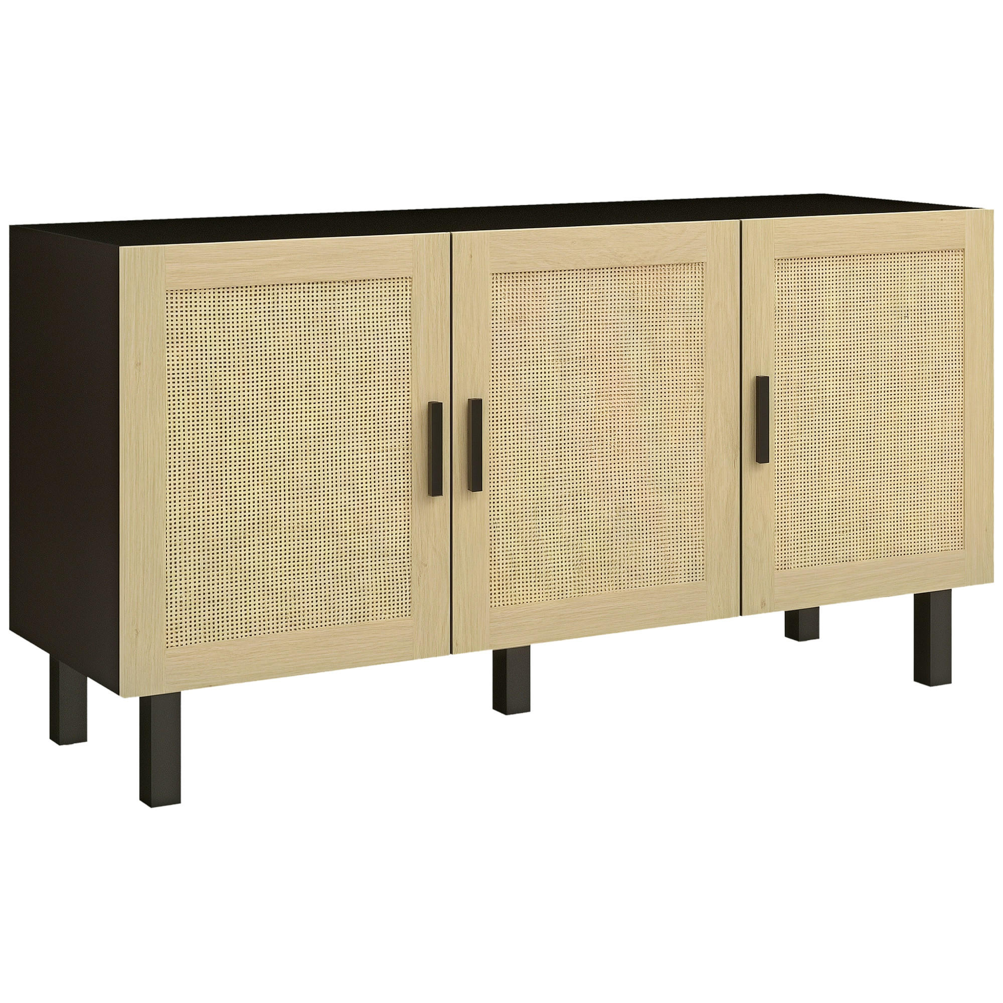 SIDEBOARD DE-11149 3 Korb-Türen Schwarz/Naturholz - Schwarz, Holzwerkstoff (136/70/41cm) - ComfortXL