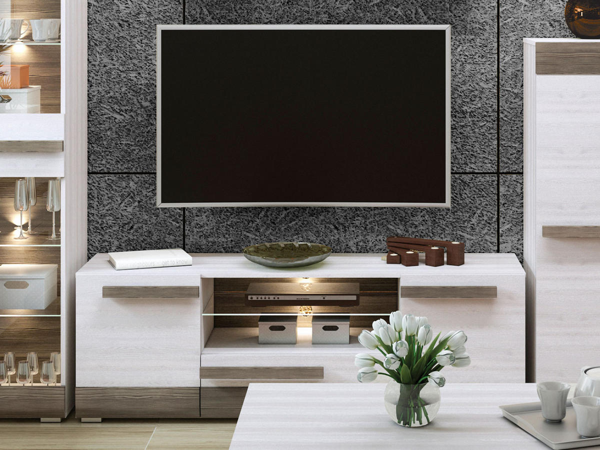 LOWBOARD Blanco Pinie weiß / grau 165 / 42 / 55cm - Weiß, Holz/Holzwerkstoff (165/55/42cm) - Feldmann-Wohnen