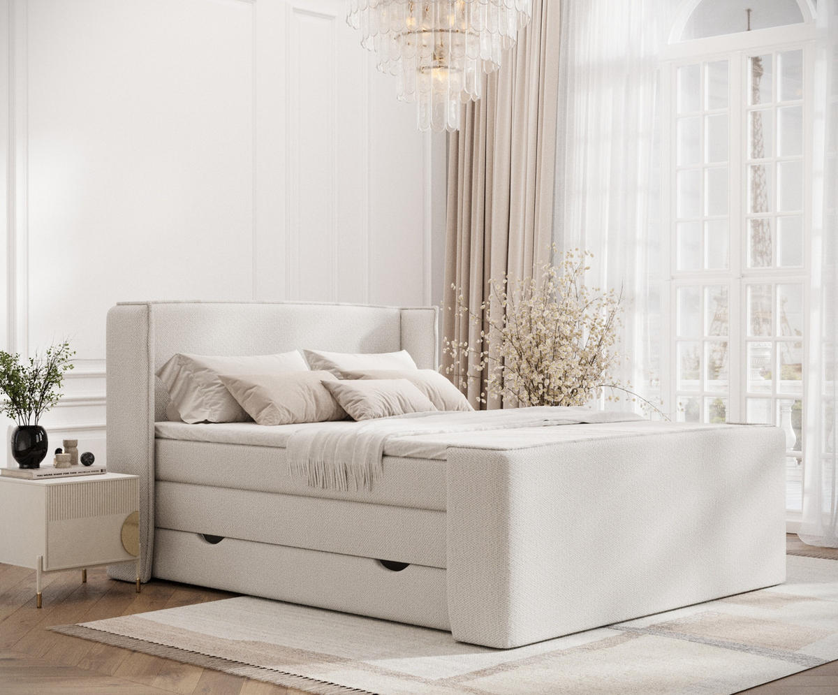 BOXSPRINGBETT Freeland Beige 180/200 cm mit Matratze und Topper - Beige/Schwarz, Holz/Holzwerkstoff (180/200cm) - Maison de Reve