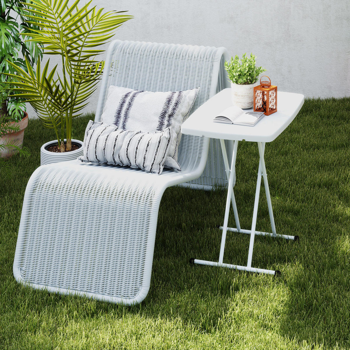 GARTENTISCH 76/50/74 cm weiß aus Kunststoff und Stahl klappbar höhenverstellbar - Naturfarben, Metall (76/50/74cm) - OKWISH
