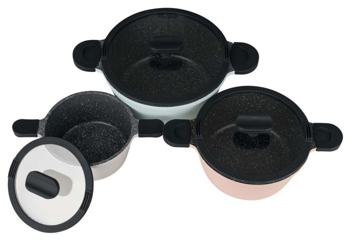 KOCHTOPFSET Happiness Tastyline - Altrosa/Hellblau, Metall - Mulex