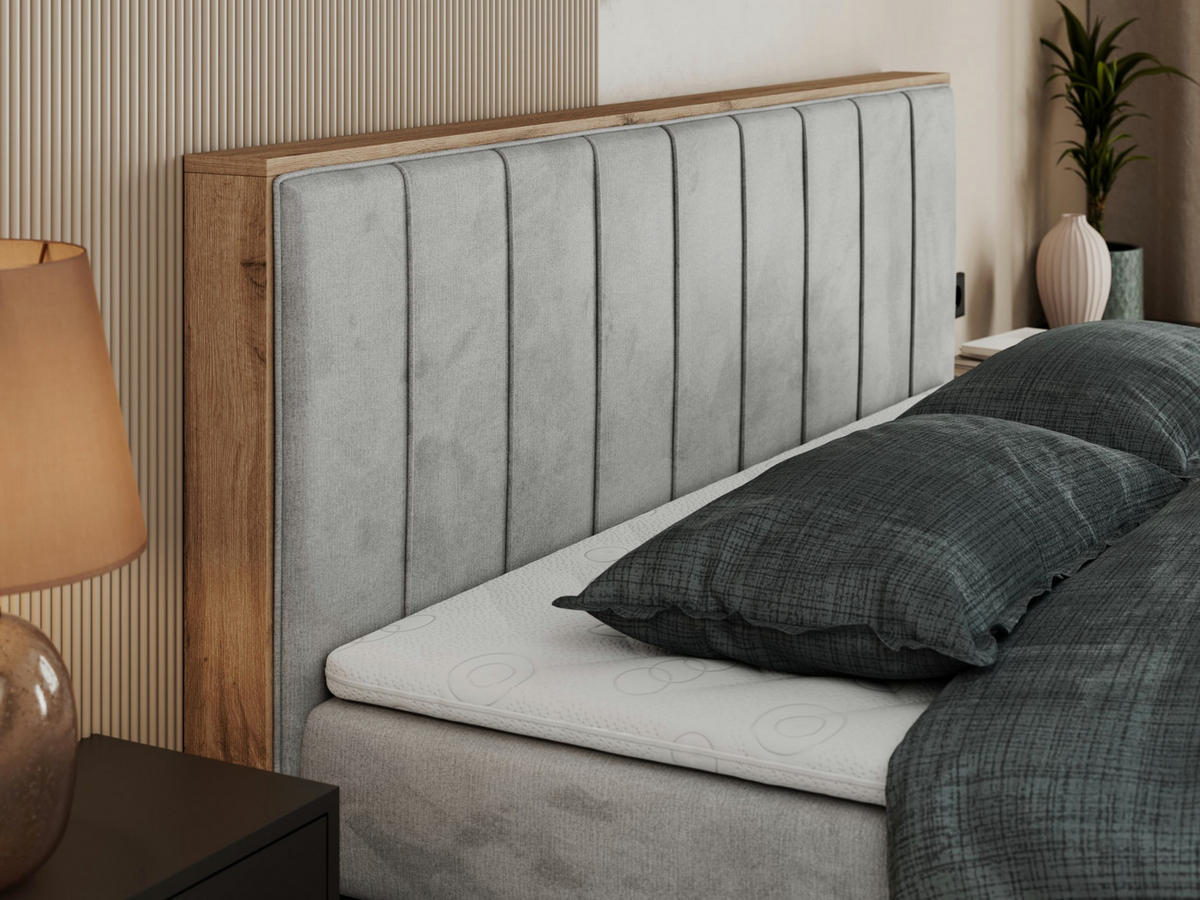 BOXSPRINGBETT BELLISSIMO KING 180/200 Hellgrau Velvet - H3 - Hellgrau, Holz/Textil (180/200cm) - MKS