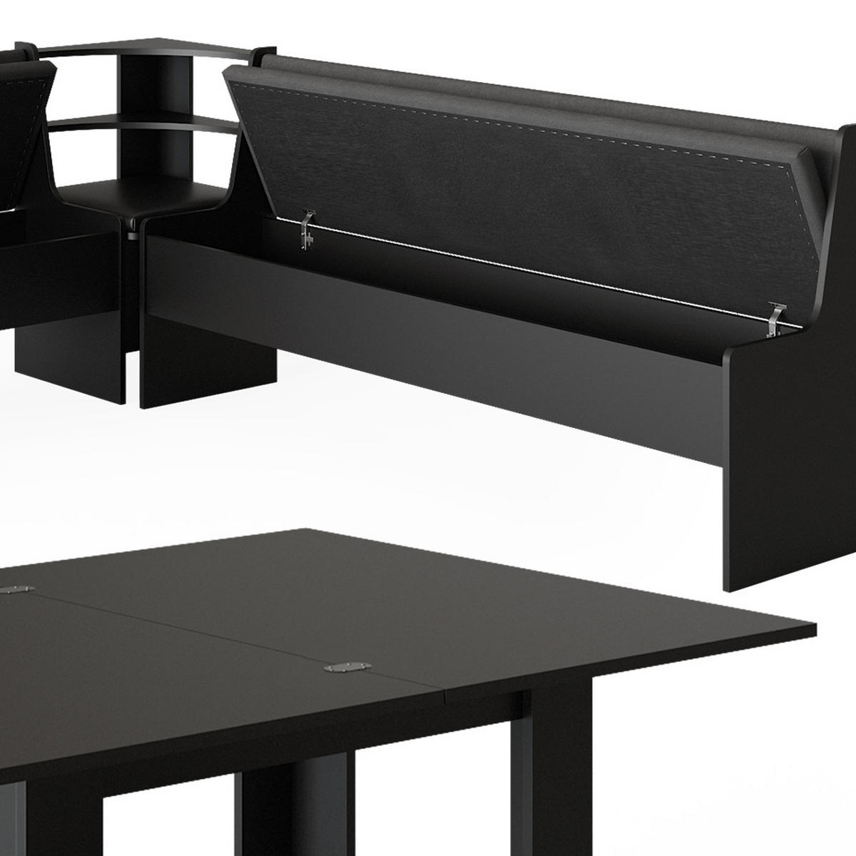 ECKBANKGRUPPE Roman Schwarz 210 x 41.5 cm mit Tisch - Schwarz, Holzwerkstoff (210/80/210cm) - Vicco