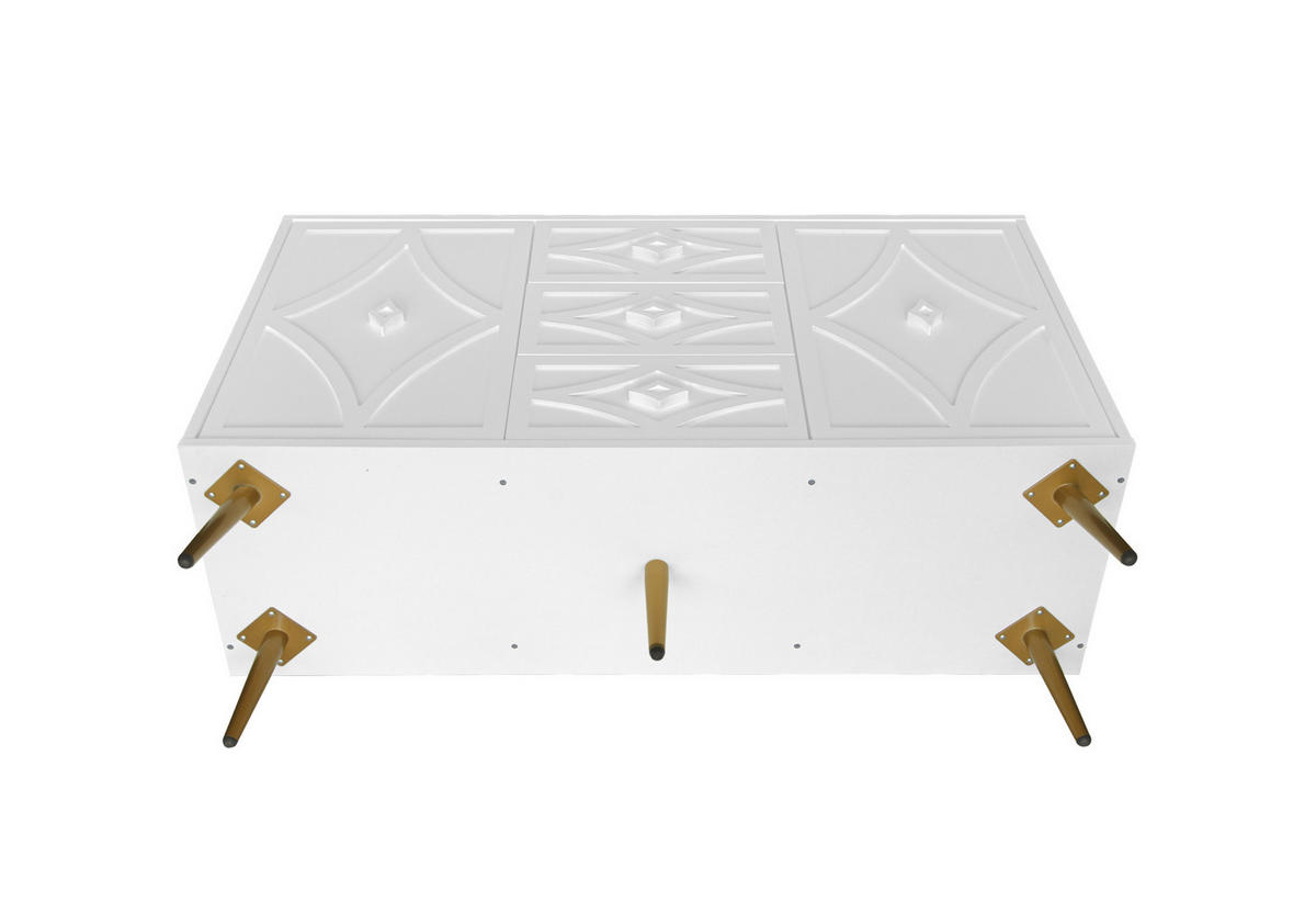 KOMMODE aus Holzwerkstoff 120x40x80 cm Weiß mit 3 Schubladen, 2 Türen und 3D-Rautenmuster - Weiß, Holzwerkstoff (120/80/40cm) - Modfu