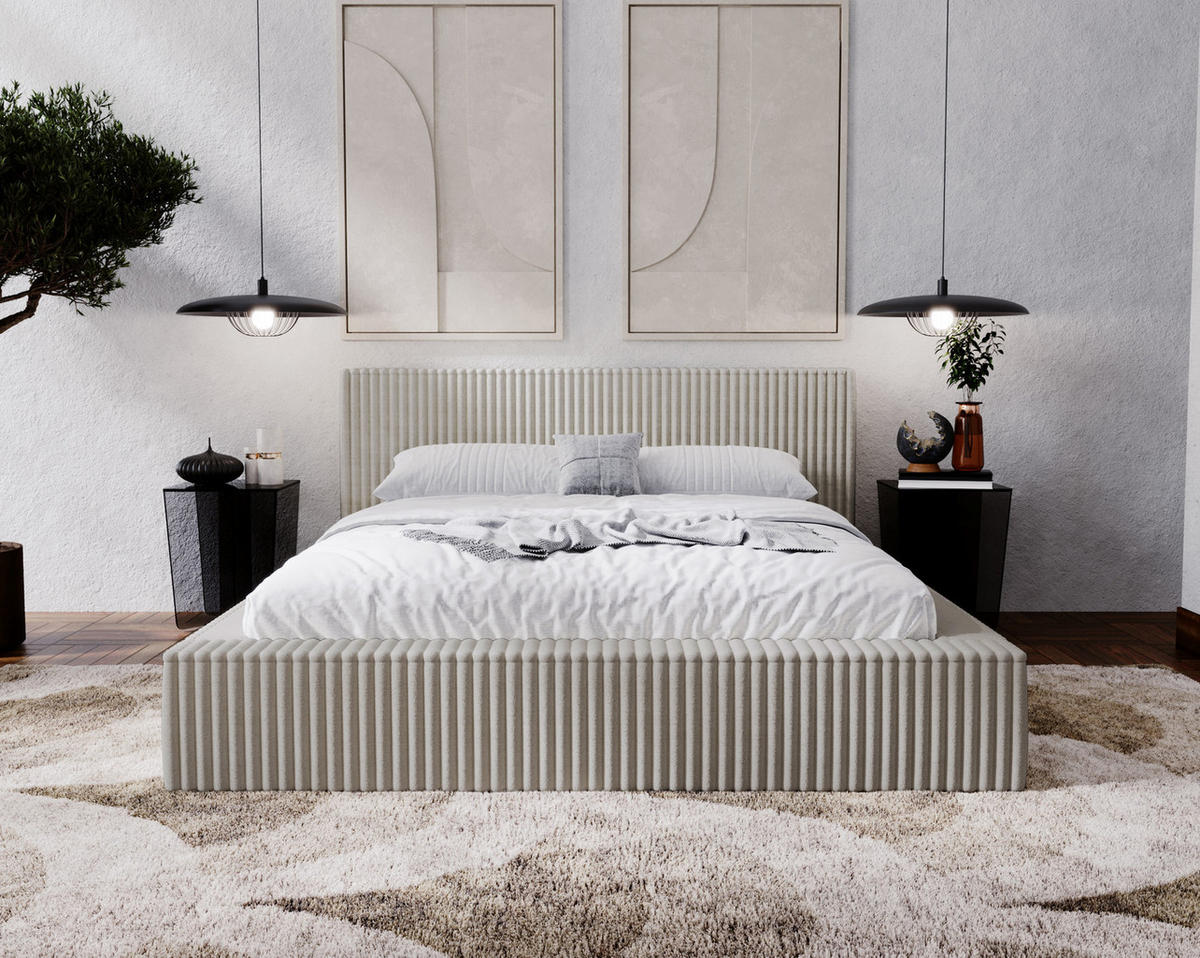 POLSTERBETT mit Bettkasten 200x200 Buffy, Cordstoff, Hellgrau - Hellgrau, Holz/Textil (200/200cm) - Emporius