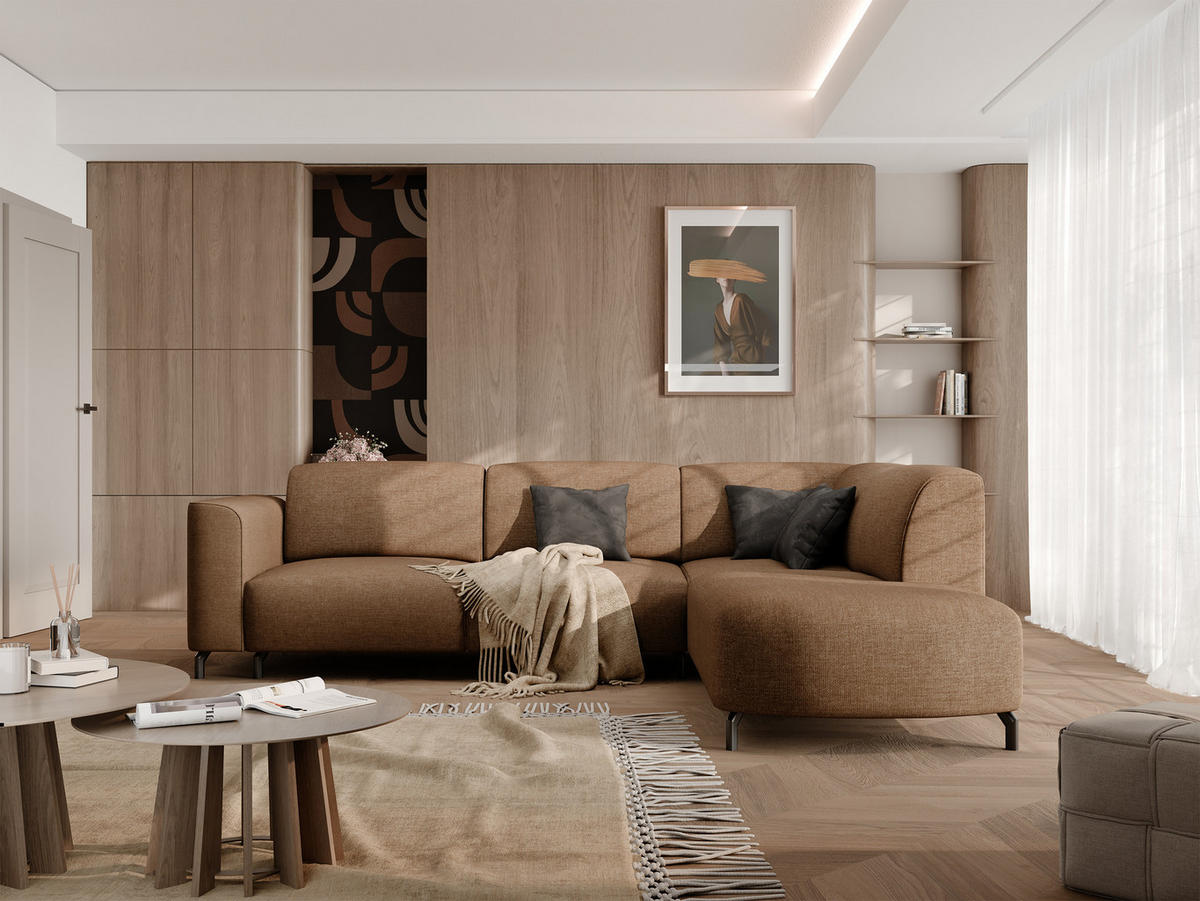 ECKSOFA TORIN Chenille-Stoff in Braun - Braun, Holzwerkstoff/Kunststoff (277/218cm) - Idohome