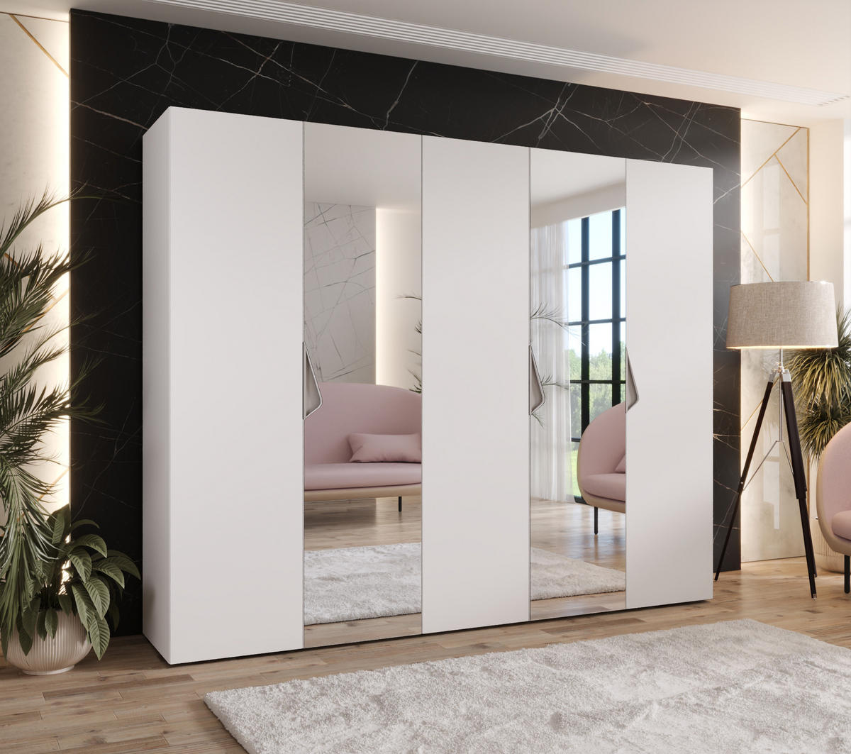 DREHTÜRENSCHRANK 202/250/52 5-türig - Beige/Weiß, Holz/Metall (250/202/52cm) - Abiks Möbel