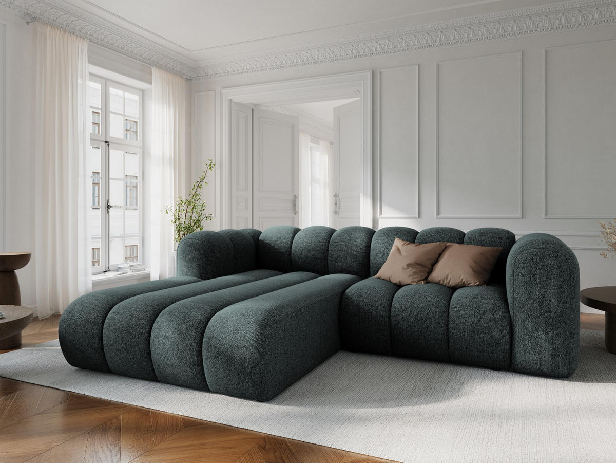 ECKSOFA modular links Lupine aus Chenille-Stoff petrol 3 Sitzplätze - Petrol, Textil (177/230cm) - Micadoni