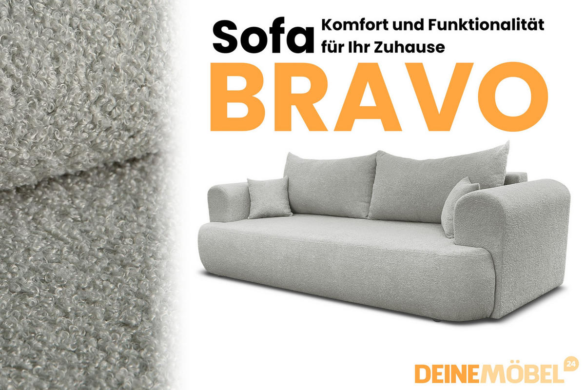 SCHLAFSOFA BRAVO 247/90 in Bouclé Hellgrau - Hellgrau, Holz/Holzwerkstoff (247/69/90cm) - Deine Möbel 24