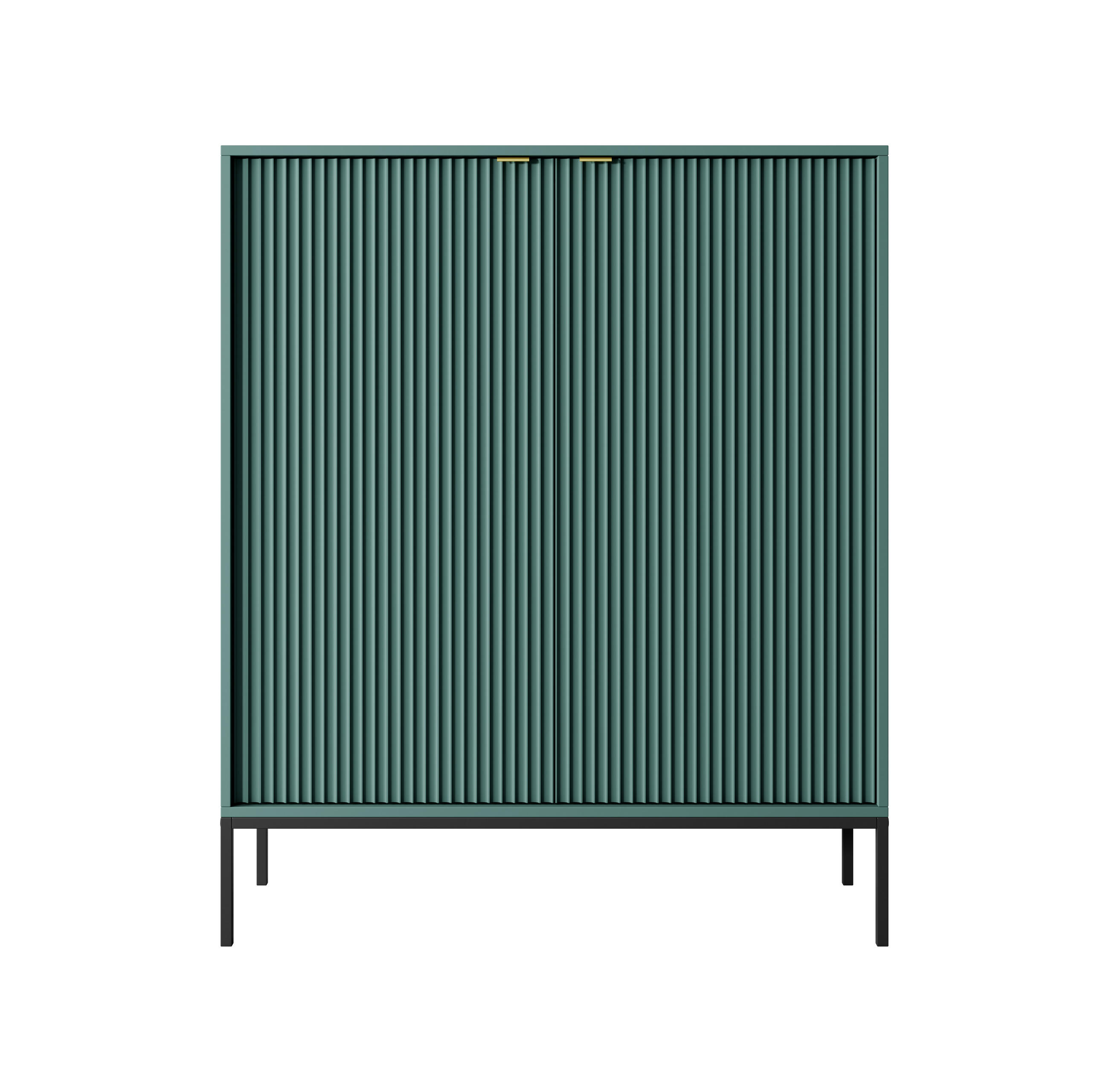 HOCHKOMMODE NOVA Geriffelt, 2-Türen, KOMMODE Schwarz, Schwarze Füße 104x39x cm Labrador - Türkis/Schwarz, Holzwerkstoff/Kunststoff (104/125/39cm) - DomoHome