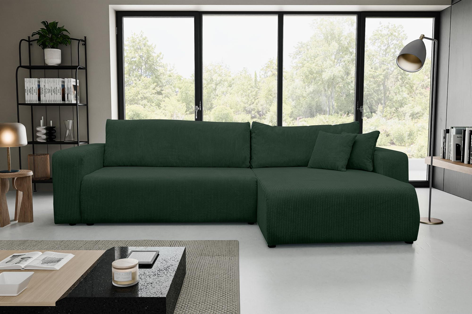 ECKSOFA Luna XL mit Schlaffunktion und Bettkasten Cord-Stoff (Grün) - Grün, Textil (274/142cm) - VENASI MÖBEL