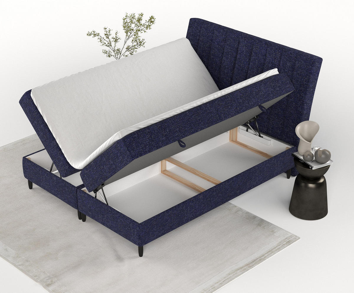 BOXBETT Merton Marineblau 140/200 cm - Schwarz/Dunkelblau, Holz/Holzwerkstoff (140/200cm) - Maison de Reve