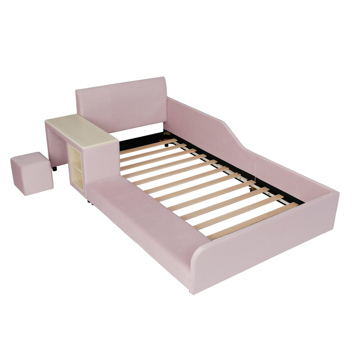 KINDERPOLSTERBETT 90x200 cm in Pink mit Schreibtisch, Hocker und Ablageboden - Pink, Textil (90/200cm) - IVMEU