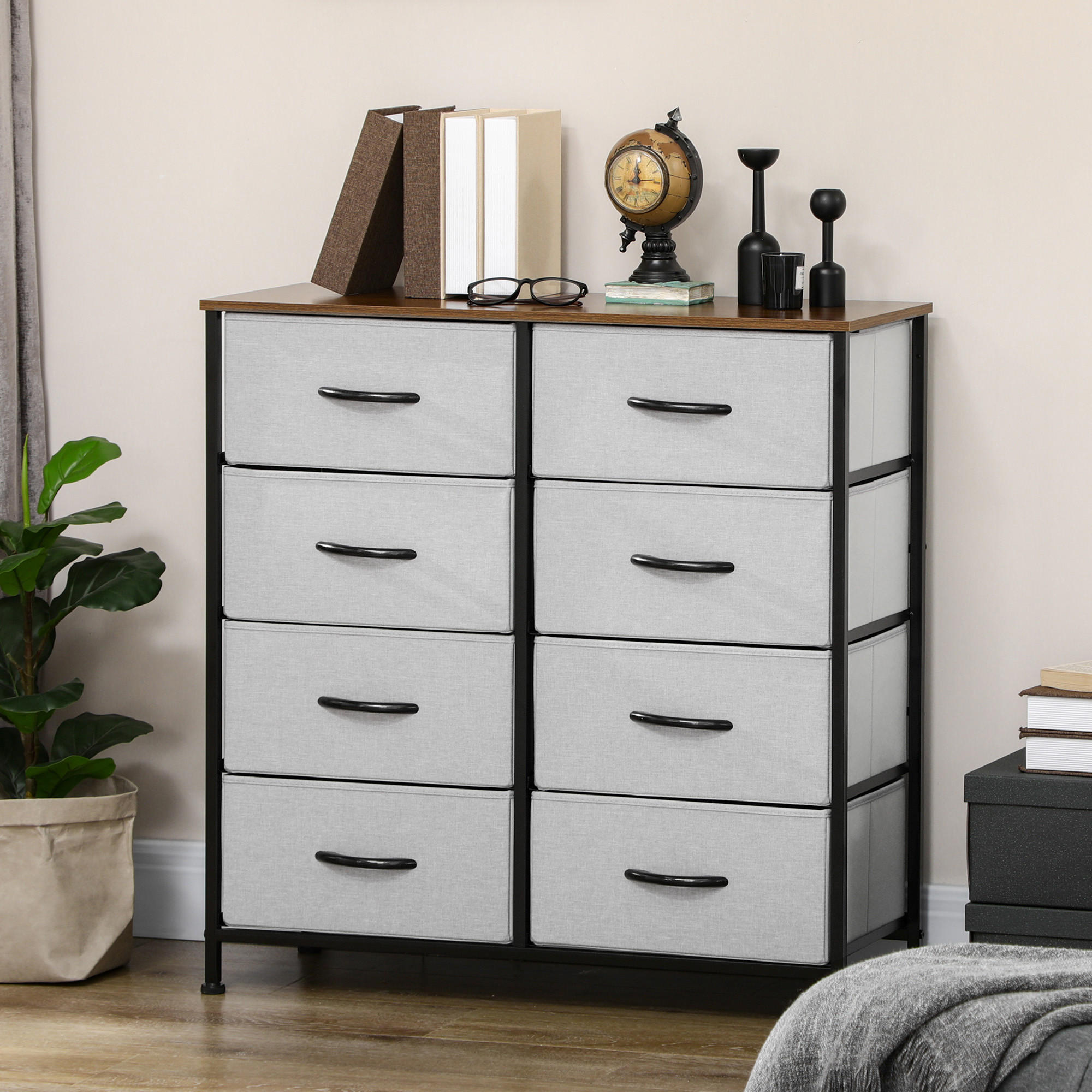 KOMMODE Sideboard mit 8 klappbaren Stoffschubladen, Grau - Grau, Holzwerkstoff (80/81.5/30cm) - HOMCOM