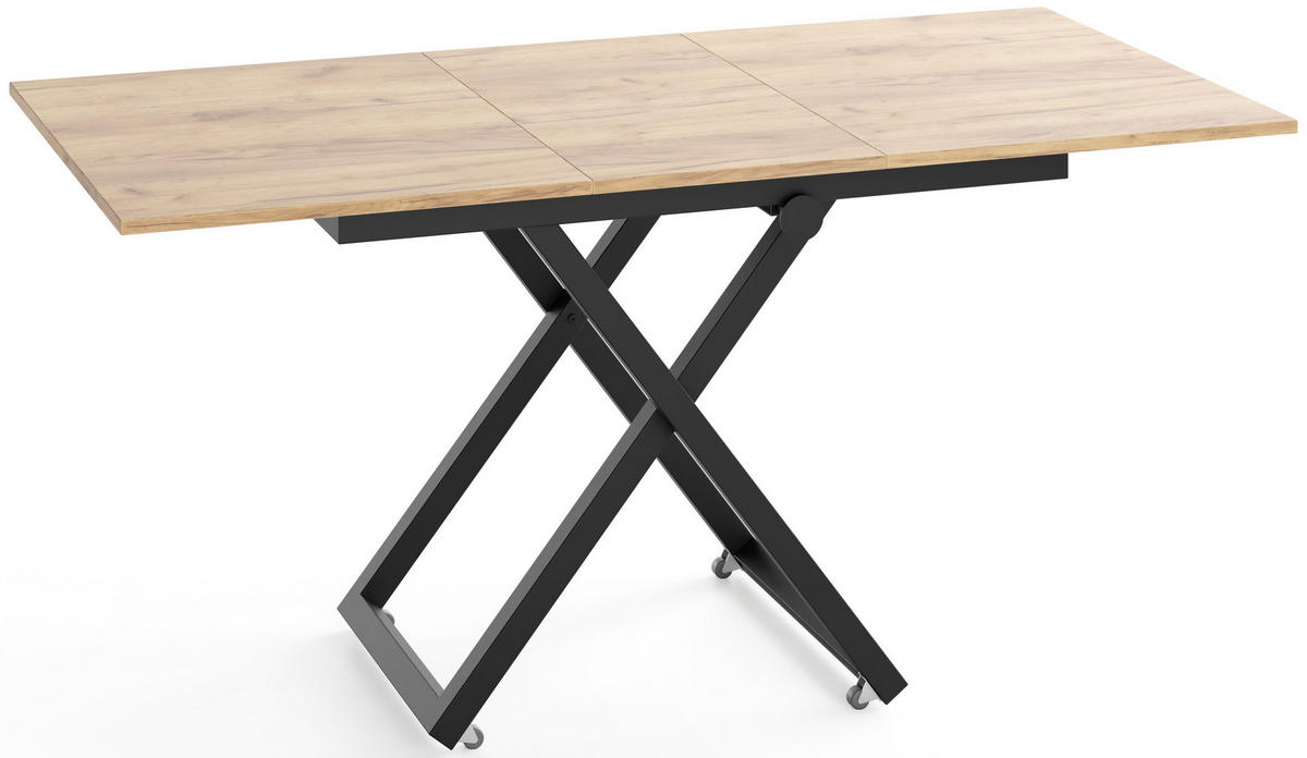 COUCHTISCH Axen höhenverstellbar ausziehbar, Eiche Braun 120-160/80/38-75 cm - Eiche Wotan/Schwarz, Holzwerkstoff/Metall (80/160/75cm) - WFL GROUP