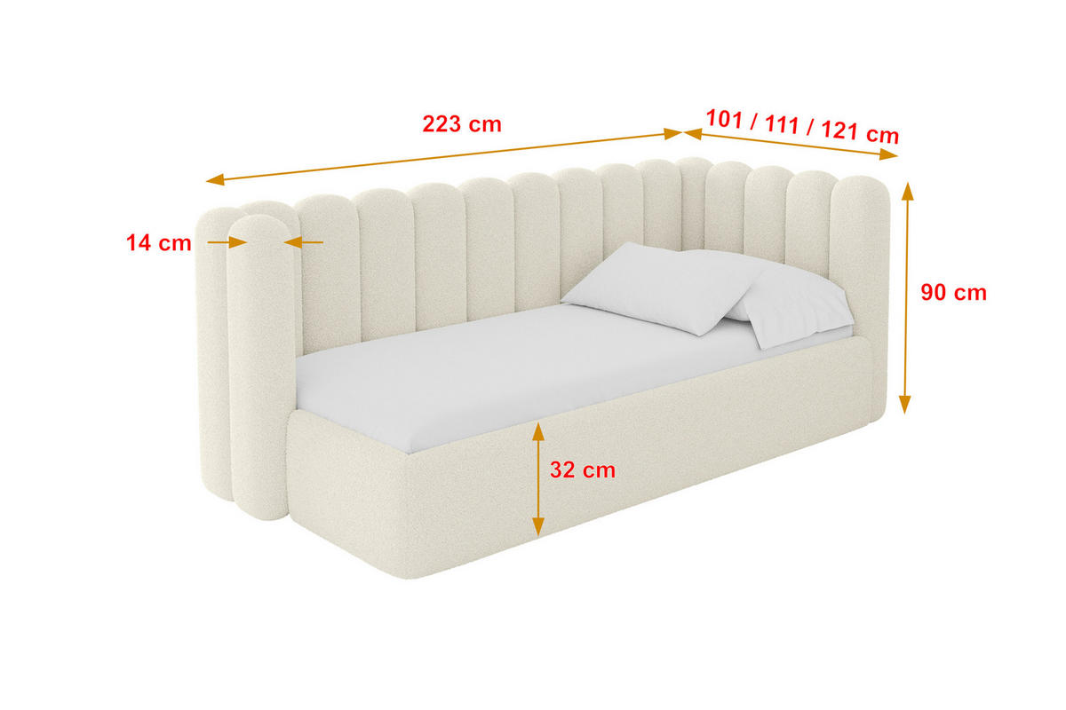 EINZELLBETT Jugendbett mit Bettkasten und Matratze H3/H4, Links - HUGY 100x200 Beige - Champagner, Holzwerkstoff/Textil (100/200cm) - ALTDECOR