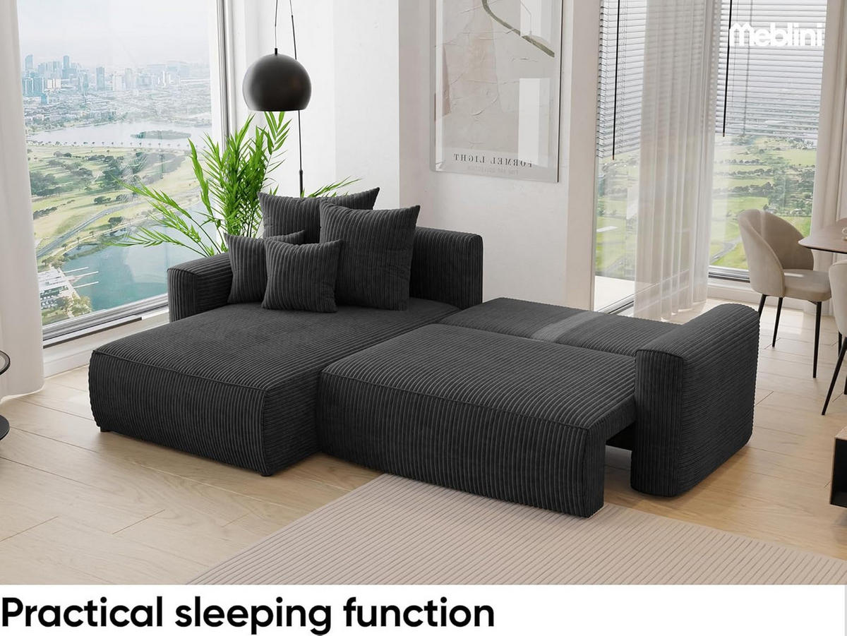 ECKSOFA BALI L - Schwarz, Holzwerkstoff (260/160cm) - Meblini